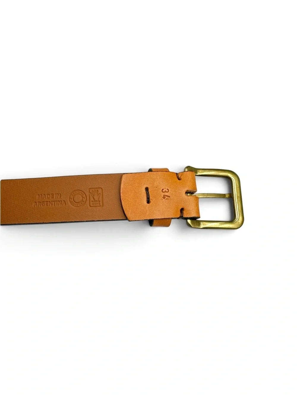 Zilker Argentine Polo Leather Belt Hand Stitched Geometric Brass Buckle Size 34